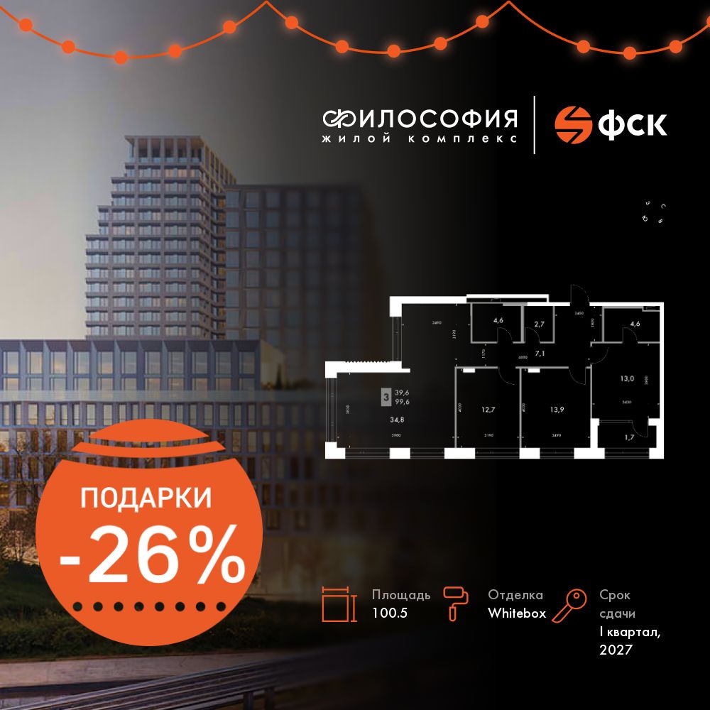 4-комнатная, 100.5 м², № 9 в Философия